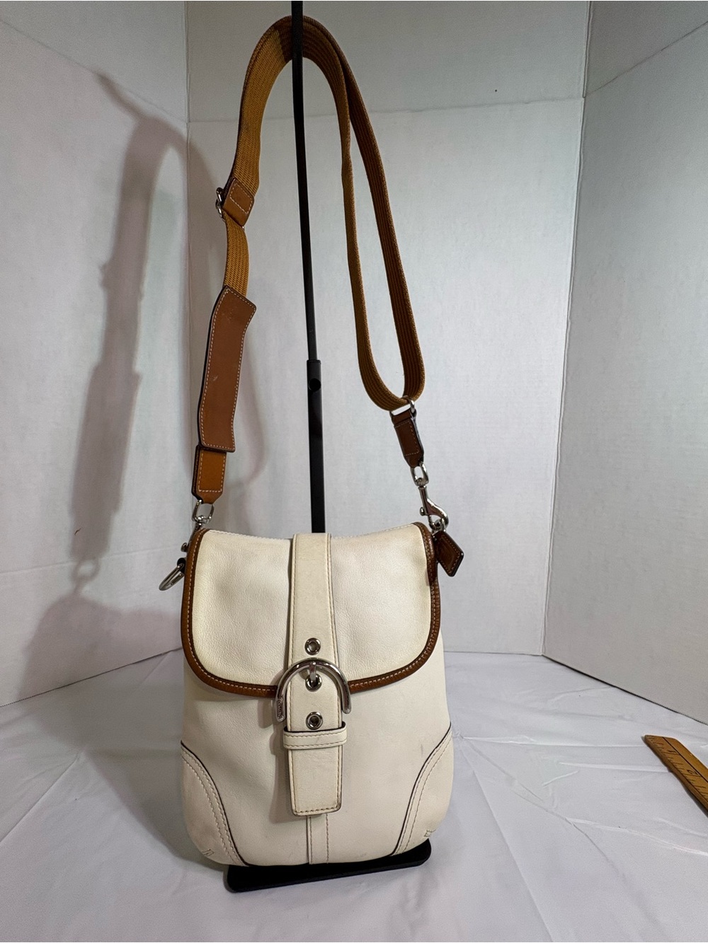 Coach Vintage Tan Leather-Trim Crossbody / Shoulder Bag - Picture 4 of 10